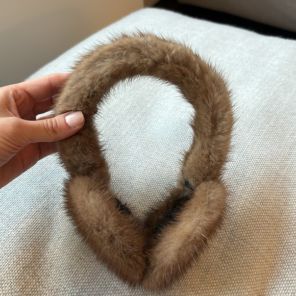 Surell Mink Fur Earmuffs With Halo Band in Luna - Picture 1 of 4